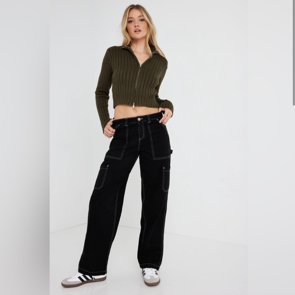 Garage Dani Carpenter Pants Black Contrast Stitch Utility Wide Leg XS